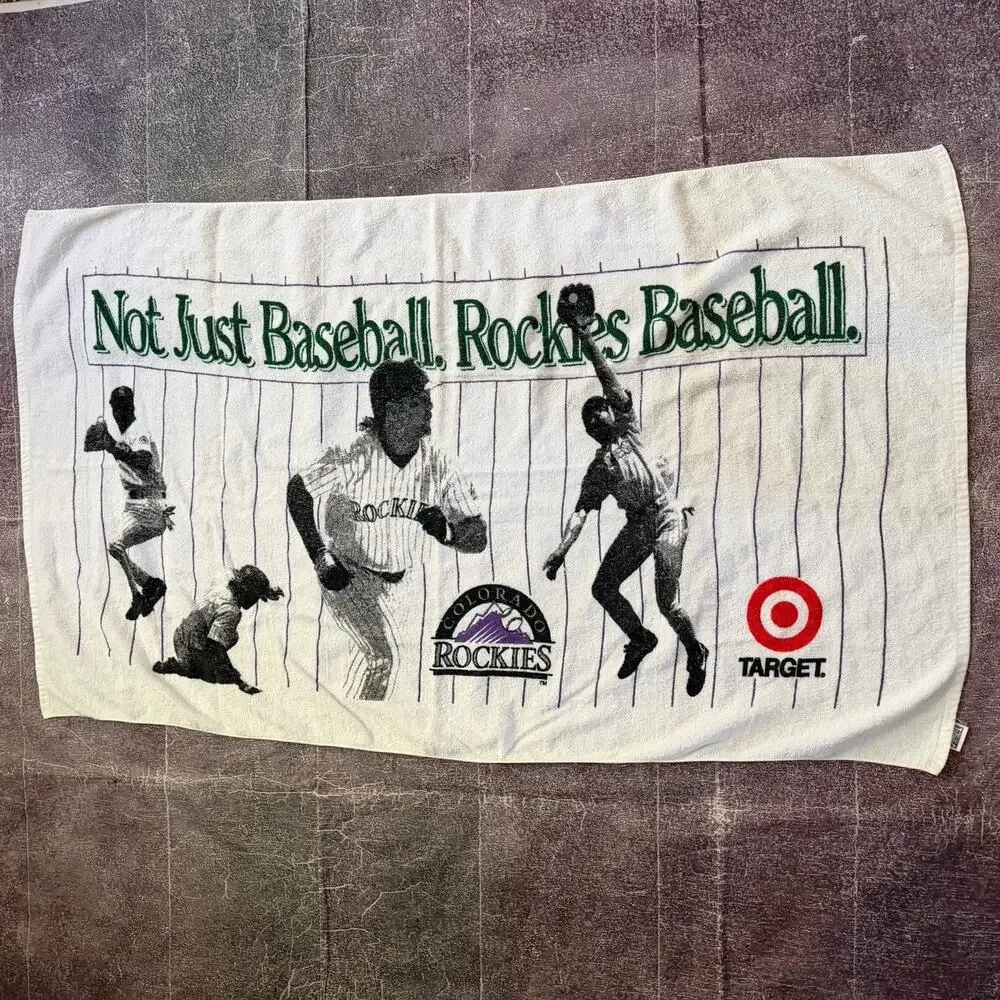Men's Vintage 90's MLB Sherry Colorado Rockies Baseball White Purple Beach Towel